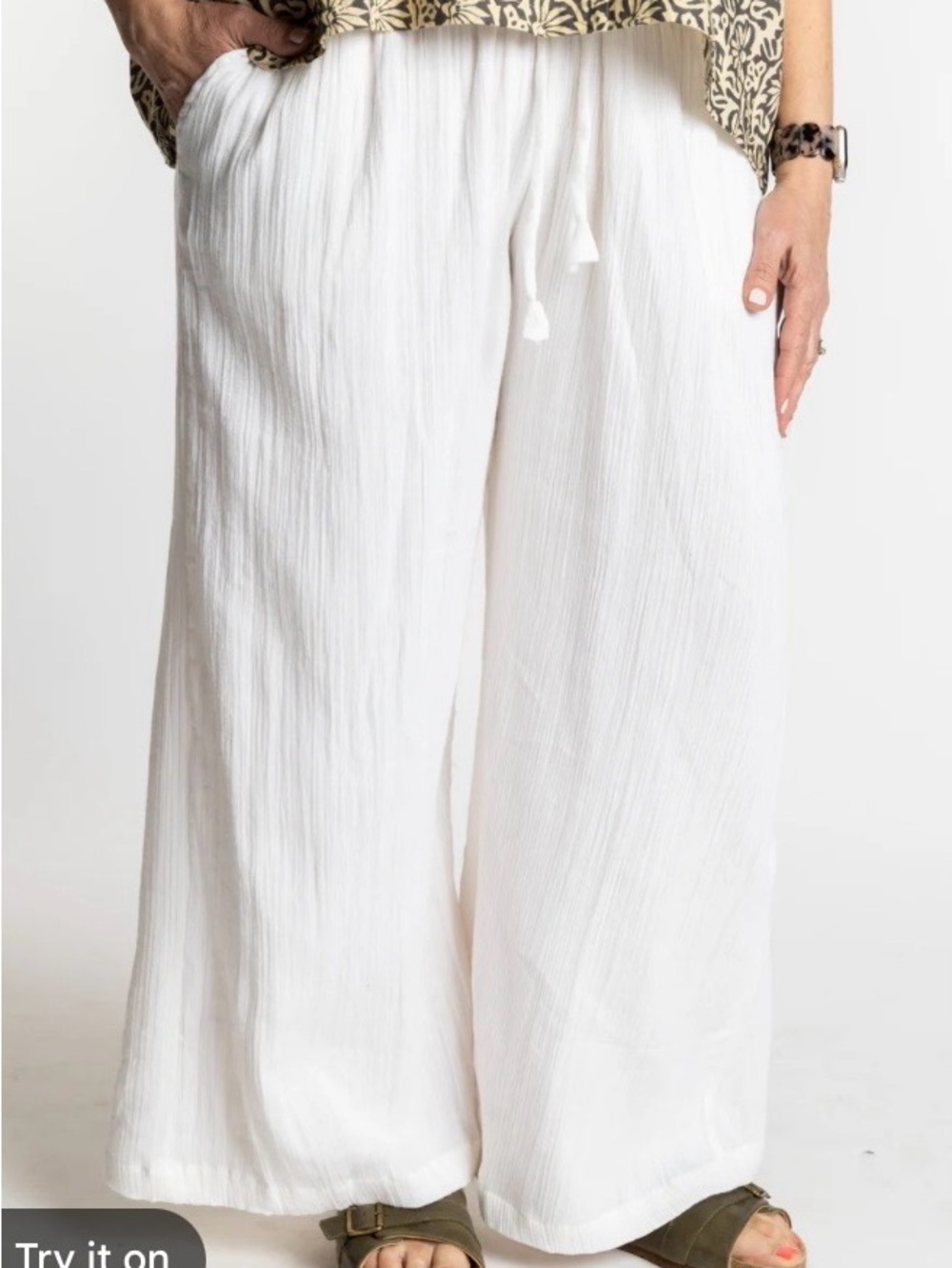C&C California White Wide-Leg Drawstring Pants